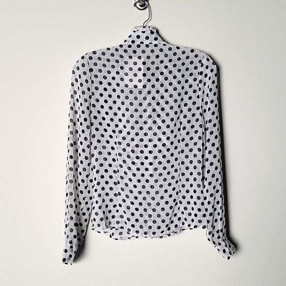 NWT XS S Ruffle Dot Black Victorian Long Sleeve Blouse Bow High Neck Tie Blouse - Picture 10 of 12